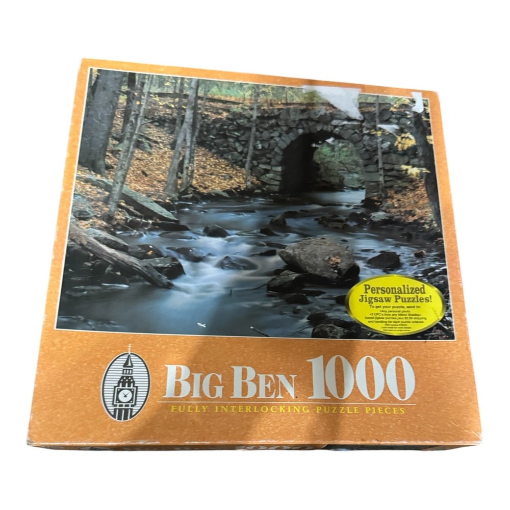 Vintage Big Ben 1000 Piece Jigsaw Puzzle Stone Bridge Stream Scene